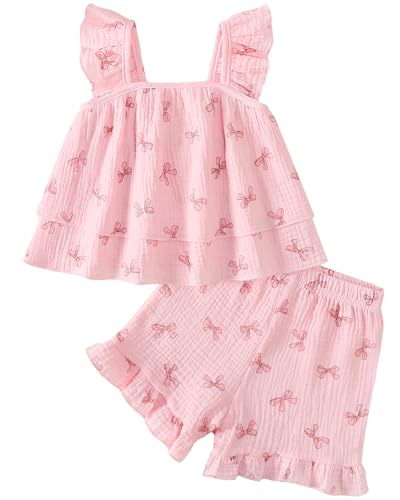 Jecson Toddler Girl Clothes Toddler Girls Summer Outfits Ruffled Sleeve Shirt Tops and Shorts Set Outfits 18-24 months Girl Clothing