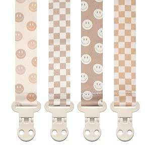 Stadela Baby Pacifier Clip 4-Pack - Teether & Soother Holder Leash, Boho Rainbow Sun Design, Unisex