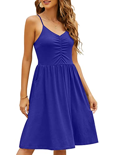 Image of YATHON Casual Dresses for Women Sleeveless Cotton Summer Beach Dress A Line Spaghetti Strap Sundresses with Pockets