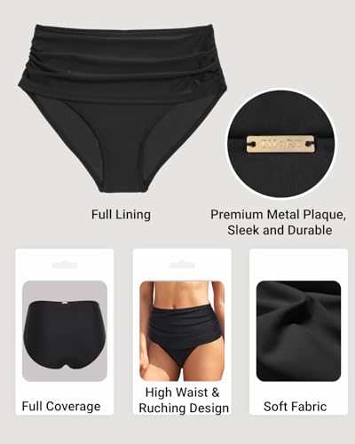 Zmart Women High Waisted Bikini Bottoms - Full Coverage Swim Bottom Ruched Tummy Control Bathing Suit Swimsuit 20253