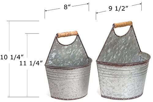 Red Co. 11.5” And 10” Set Of 2 Decorative Tin Metal Half Bucket Wall Pocket Planters #TOP3