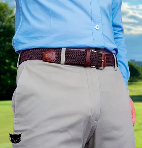 BUMA Men's Stretch Woven Braided Belt 1 3/8 for Golf and Casual - Leather Buckle3