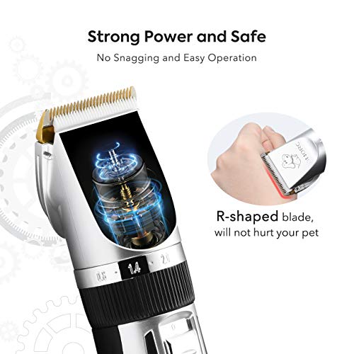 OMORC Dog Clippers, Low Noise Dogs Grooming Kit Rechargeable Cordless Dog Shaver Pet Clippers Professional Dog Hair Trimmer with 4 Comb Guides Scissors Nail Kits for Dogs Cats and Other Animals Silver