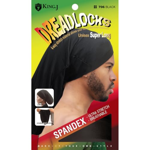 King.J Super Long Unisex Spandex Cap for Dreadlocks (Black)