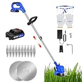 Akku Rasentrimmer mit 1x Akku, Motorsense Rasentrimmer Rasen Trimmer Garten mit Klingen, Teleskopische Verstellung für Rasen Garten