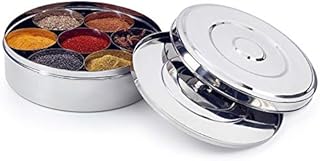 IndiaBigShop Stainless steel Spice box Kitchen Masala Dabba 7 Container Double Lid 9 Inch