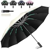 VARNIC 折りたたみ傘 【頑丈な12本骨 逆折り式】 ワンタッチで自動開閉 折り畳み傘 大きいサイズ 耐風撥水 丈夫耐久 豪雨対応 梅雨/台風対策 UVカット 遮光遮熱 日傘 晴雨兼用 反射テープ 収納ポーチ付き おりたたみ傘 男子日傘 UPF50+ 男女兼用（ベージュ）