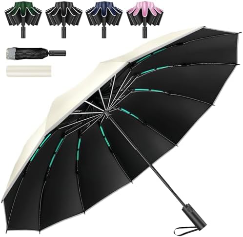 （20:30時点） VARNIC 折りたたみ傘 【頑丈な12本骨 逆折り式】 ワンタッチで自動開閉 折り畳み傘 大きいサイズ 耐風撥水 丈夫耐久 豪雨対応 梅雨/台風対策 UVカット 遮光遮熱 日傘 晴雨兼用 反射テープ 収納ポーチ付き おりたたみ傘 男子日傘 UPF50+ 男女兼用（ベージュ）