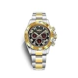 Massiver Edelstahl TIME WARRIOR Herren Automatikuhr Edelstahl Lünette Multifunktion Chronograph Leuchtend Wasserdicht Luxus Kleid Saphirglas, Schwarz, Chronograph, mechanisch