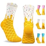 Glitopper Ice Cream Drip Baseball Socks 67 Funny Socks for Women Summer Colorful Novelty Crew Cotton Stockings Crazy Gifts(Ice Cream,White)