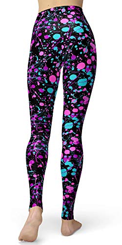 Image of sissycos Women's 80s Leggings Neon Artistic Splash Printed Buttery Soft Stretchy Pants
