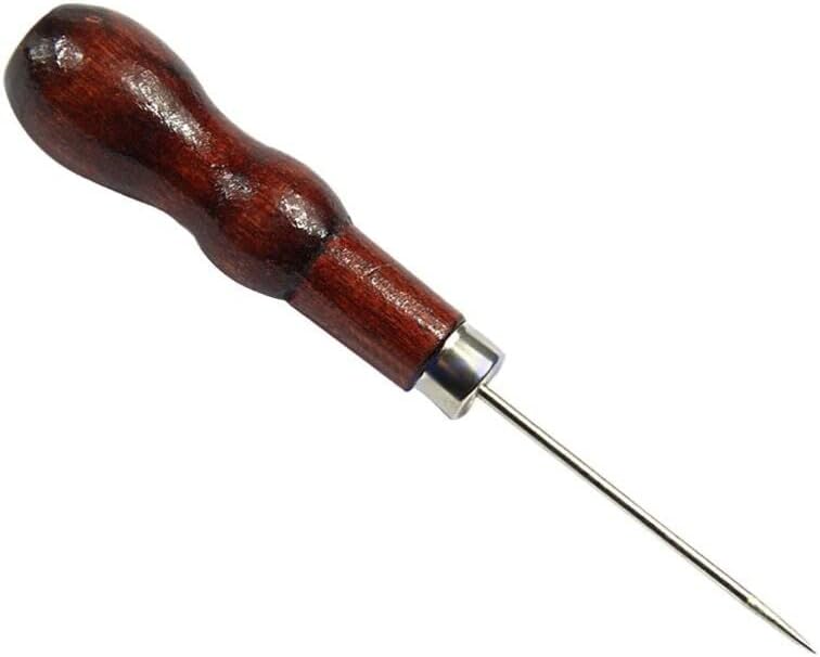 Wooden Handle Steel Needle Sewing Awl Hole Maker for Canvas Leather Tools E56C - (Color: XS 12CM 1PC)