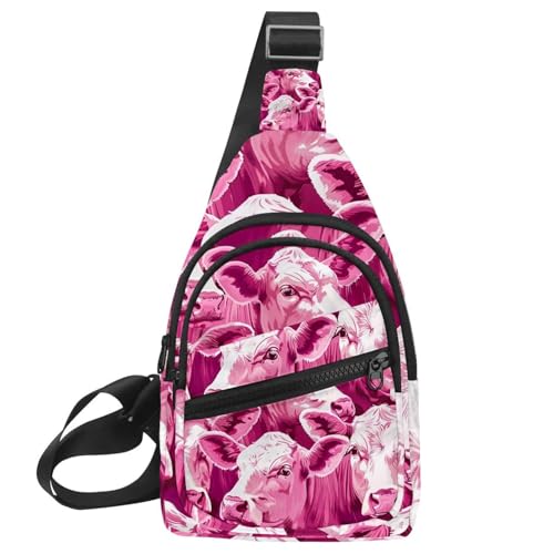 Sac à dos à bandoulière Pink Cows homme et femme pour randonnée et sac banane de sport