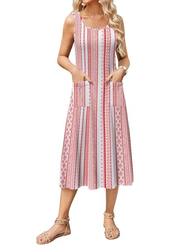 Image of Zeagoo Summer Dresses for Women Floral A-Line Casual Sleeveless Tshirt Beach Flowy Tank Sundresses with Pockets