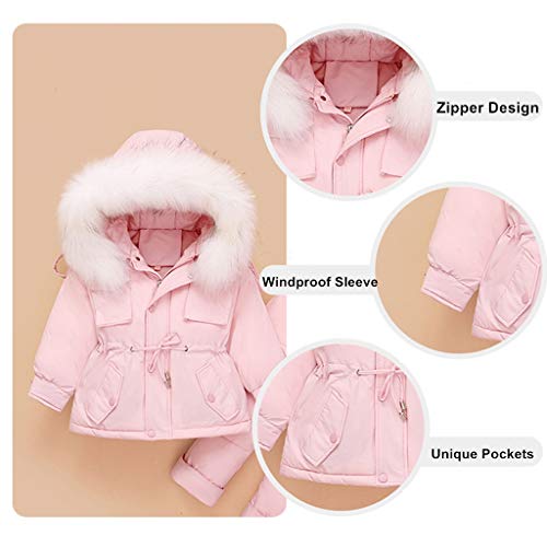 Baby Hooded Down Jacket Ski Bib Trousers Kids Snowsuit 2 Piece Ski Coat Pants Winter Outfits Set, 2-3 Years Pink