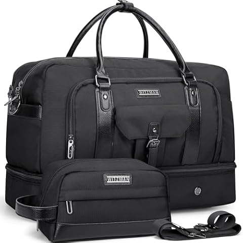 WITZMAN Weekender Bags for Men Women Carry On Duffle Overnight Bag with Toiletry Bag Sets Travel Duffel Bag Shoes Compartment （B694 Black） Cover
