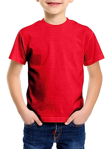 Love My Fashions Kids Value Weight Crew Neck Plain T-Shirt Short Sleeve Casual Tees for Boys Cotton Tops for Children Red