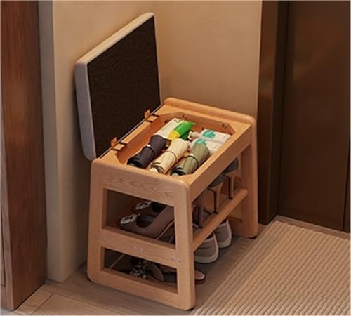 Solid Wood Shoe Rack Bench Organizer with Cushion 2-Tier Flip-Open