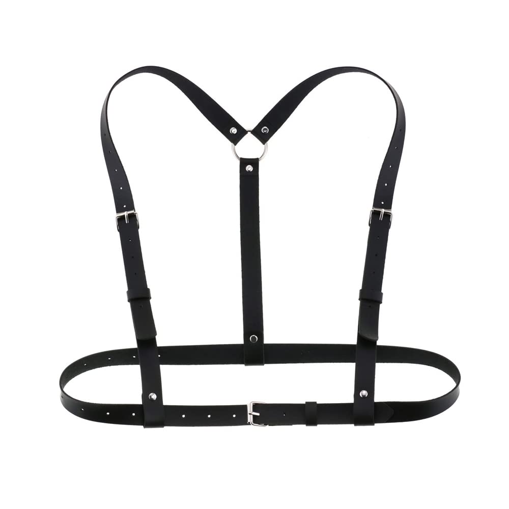 Tofbs Women's #4 Punk Waist Harness Belt Leather Body Chest Chain Black Goth Vest Belt Adjustable Body Jewelry For Girls Cosplay Party Rave Halloween Costume (#4)
