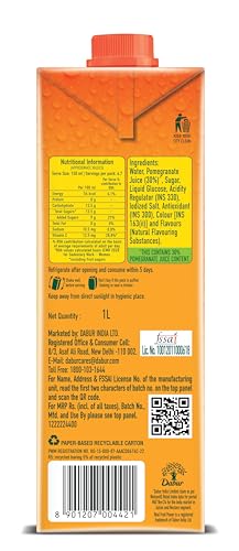 Image of DABUR Real Pomegranate Fruit Juice -1L (Pack Of 2) | Rich In Vitamin C | No Added Preservatives, No Artificial Colors & Flavours | Goodness Of Best Fruits | Daily Dose Of Fruit Nutrition