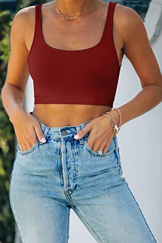 Vansha Summer Womens Girl Sexy Scoop Neck Sleeveless Basic Cropped Crop Tank Tops Cami Yoga Camisole Wine Red 2Xl #TOP3