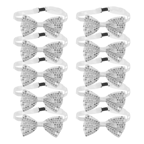 LUOZZY 10pcs Silver Sequin Bow Ties Pre-tied Adjustable Strap for Kids Toddler Boys Wedding Graduation Party Formal Events2