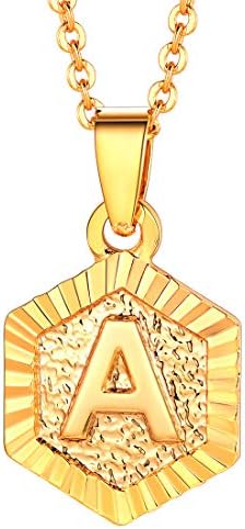 U7 A-Z 26 Initial Letters Hexagon/Square Shape Pendant Necklace for Men Women, with Adjustable Chain, Customizable, 18K Gold/Platinum Plated Tones, Send Gift Box