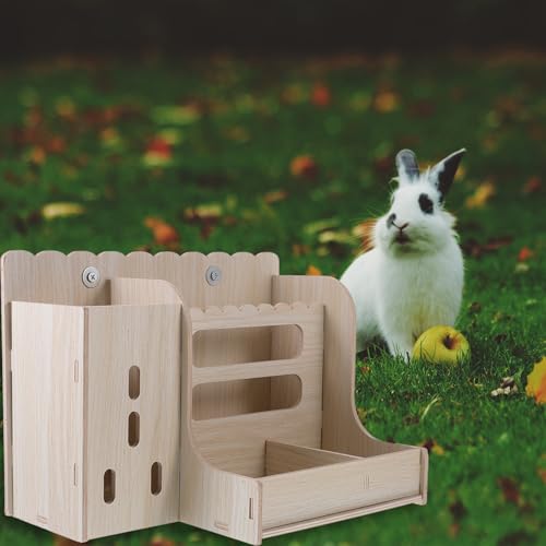 Comedero resistente de madera LALAFINA para jaulas de conejos 5