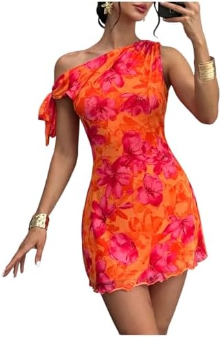 GORGLITTER Women's Asymmetrical Hem Bodycon Mini Dress Tie One Sh...