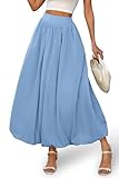 ELLEVEN Womens Bubble Maxi Long Skirt with Pockets Flowy Puffy Hem Elastic Waist Casual Lightweight Balloon Skirt Y2k Elegant Ruffle A-Line Classic Morden Skirt Airy Blue Medium