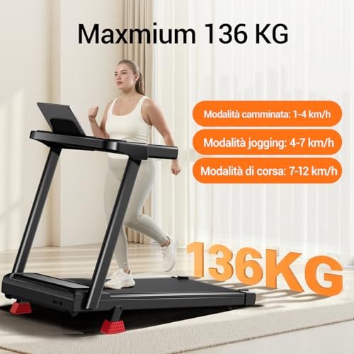 Cursor Tapis Roulant Salvaspazio Con Inclinazione 15%, Tapis Roulant Elettrico 12KM/H, Tapirulan Pieghevole Da Casa Con Motore Da 3.0 Hp E Display Led, Carico Massimo 136KG - 8