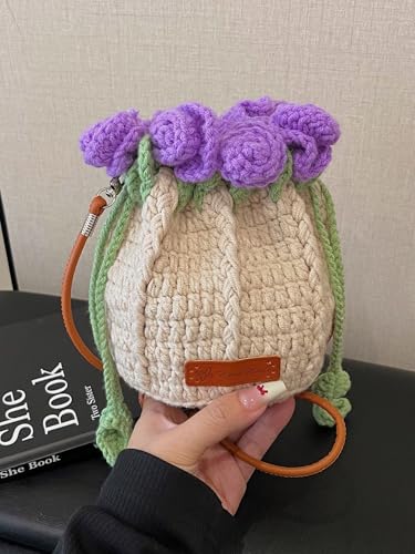 Rose handmade woven crossbody bucket bag, mobile phone bag, gift – perfect for women2