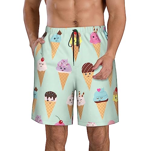 Ice Cream Cones Print Mens Swim Trunks Quick Dry Swim Shorts Swimsuits with Pockets Beach Shorts for Men