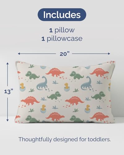 Toddler Pillow with Dinosaur Microfiber Pillowcase - 13x18 Small Kids Pillow for Sleeping, Travel, Car, Nursery & Toddler Bed - Soft & Fluffy - Ideal for Crib & Cot - Machine Washable - Ages 2 and Up - Image 3