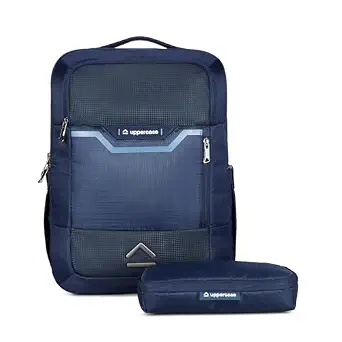 uppercase Edge Alphatech Padded 15.6" Laptop & iPad Compartment Pro Backpack for Men & Women - 2 Compartments Snaplift Tech, Dual Bottle Holders Side Passport Pocket Tech Pouch, Trolley Sleeve - Blue