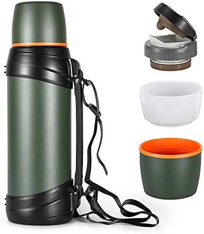 Olerd 64oz/Half Gallon Large Coffee Thermoses for Travel - Insulated Water Jug Classic Vacuum Bottle with Plastic Cup - 2.0L Stainless Steel Vacuum Insulated Beverage Bottle for Hiking Fishing（Green）