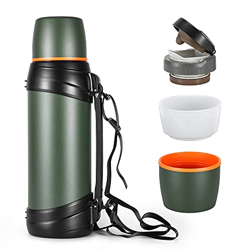 Olerd 64Oz/Half Gallon Large Coffee Thermoses For Travel - Insulated Water Jug Classic Vacuum Bottle With Plastic Cup - 2.0L Stainless Steel Vacuum Insulated Beverage Bottle For Hiking Fishing（Green） #TOP3