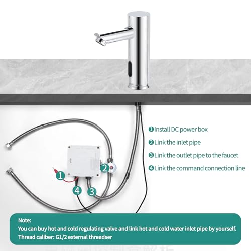 Gugxiom Touchless Bathroom Faucet, Automatischer Wasserhahn mit Sensor, Wasserhahn Messing 1 Hole, Tap for Bathrooms Kitchens Toilets