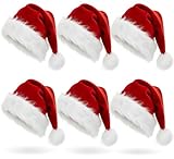 AOGU 6 Pack Plush Santa Hat Confortable Velvet Red Christmas Hat for Christmas Party Favors Fit for Adults and Kids