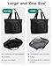 BAGSMART Women Foldable Tote Bag with Drawstring Storage Bag, Large Tote Bag Shoulder Bag Top Handle Handbag for Travel, Work, Beach, Gym, Shop, (Black)
