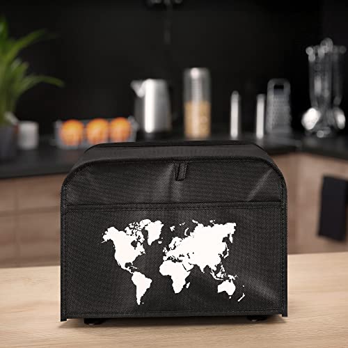Miniatura 2 de Kwmobile Funda Compatible Con Tostadora De 2 Rebanadas - Cubierta De Tela Antimanchas Para Tostadora De Pan - Mapa Del Mundo