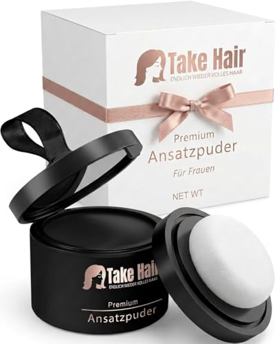 Take Hair Ansatzpuder für Frauen – Haarpuder gegen graue Haare abdecken & Haaransatz kaschieren – wasserfestes Haar Make-up zur Haarverdichtung (Schwarz)