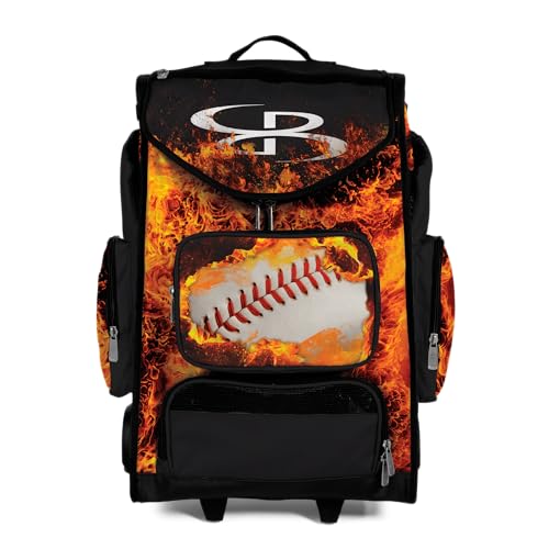 Boombah Ultrapack Hybrid Rolling Bat Bag - Wheeled & Backpack Version - Baseball Fireball Black/Orange/White