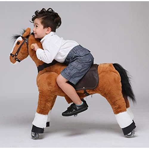 UFREE Ride on Pony Large Toy Horse Large Baby Rocking Horse as Birthday Gift for Children 4 to 9 Years Old Height 36 Inch (Brown Body, Black Mane & Tail)