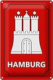 Signo De Chapa 20x30cm - Fabricado en Alemania - Escudo Hamburgo Estado Metal Decoración Letrero de Metal