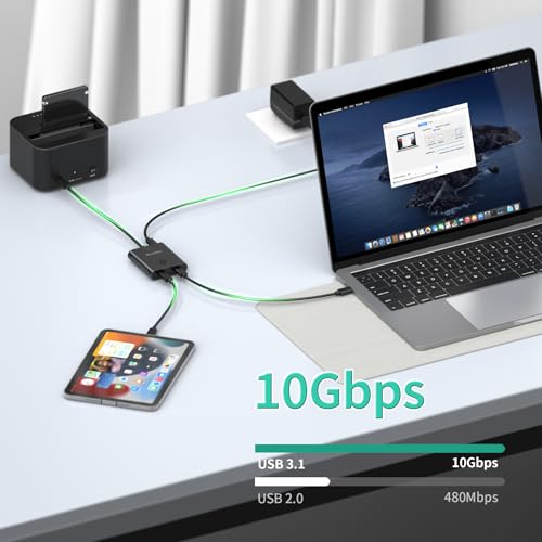 Image of SUIDEK USB C Switcher, Bi-Directional USB-C Switch 8K@60Hz with PD 100W Charging 2 in 1 Out /1 in 2 Out Included 5V Power Adapter, Incompatible with Thunderbolt Interface