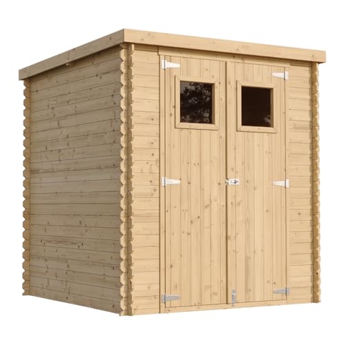 TIMBELA M309+M309G Abri de Jardin en Bois avec Sol TRAITÉ - Stockage extérieur l204xL204xH200 cm/3.53 m2- Petit abri à Outils, Local à vélos - Toit...