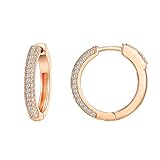 PAVOI 14K Gold Plated 925 Sterling Silver Cubic Zirconia Hoop Earrings | Rose Gold Hoops