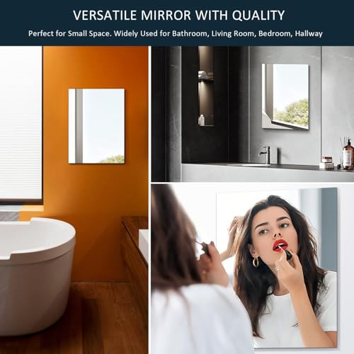 Sqinor Wandspiegel Selbstklebend 30x40cm HD Glas Rahmenlos Badspiegel, Modern Klein Rechteckig Badezimmerspiegel ohne Bohren, Bathroom Mirror Deko Wand Kleben Spiegel für Bad Gäste WC Badezimmer Flur