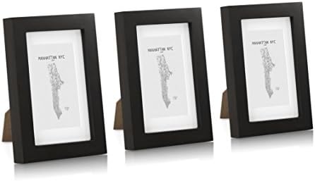Classic by Casa Chic Pack of 3-Solid Wood 6x4 Photo Glass Front-with Picture Mounts-Frame Width 2cm-Black, 21.99x14.8x6.59 cm